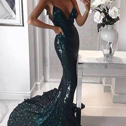 Mermaid Prom Dresses, Spaghetti Straps V Neck Prom Gowns B1259 on Luulla