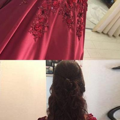 elegant off the shoulder burgundy prom dress with appliques, fashion burgundy party dress with beading B0350