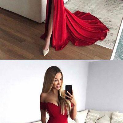 Hot Sexy Mermaid Off-Shoulder Red Long Prom/Evening Dress with Split Front B0656
