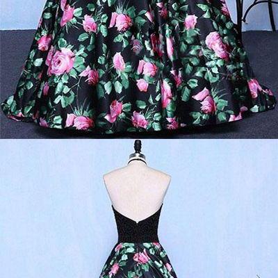 Hot Selling A-Line Halter Floral Print Long Prom/Evening Dress with Beading B0843