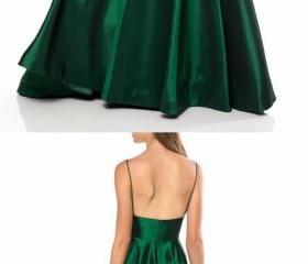 Fashion Dark Green Spaghetti Straps A-Line Prom Dress,Sexy Backless