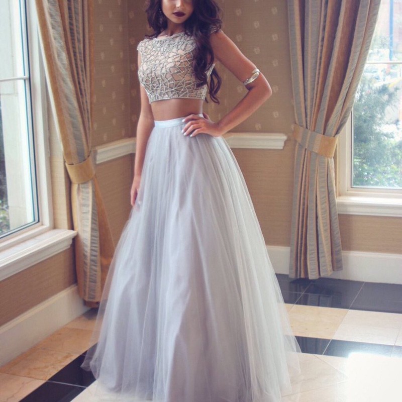 Silver 2 piece prom dress sale