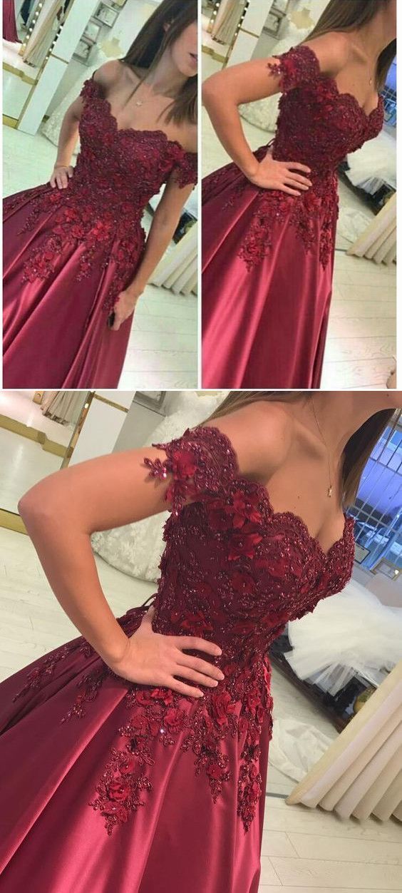 burgundy off the shoulder ball gown