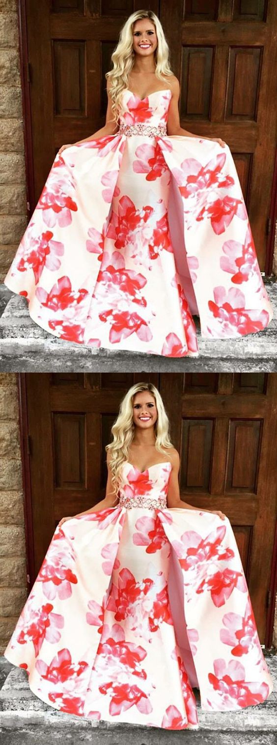 Fashion Sweetheart Floral Prom Dress With Beading, Elegant Flower Party