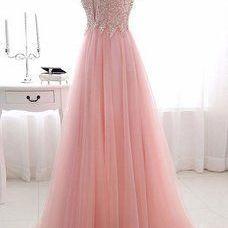 Dusty Pink V Neck Tulle Layers Long Prom Dress Evening Gown,DP1663 main image 1