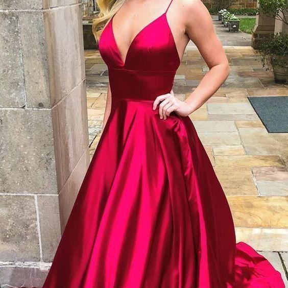 Simple Red Prom Dress With Spaghetti Straps, Long Prom Dress on Luulla