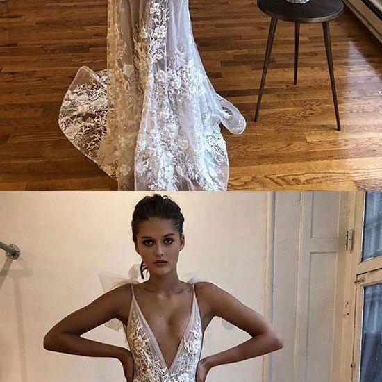 Classy Long Mermaid Backless Appliques Lace Tulle Prom Dress