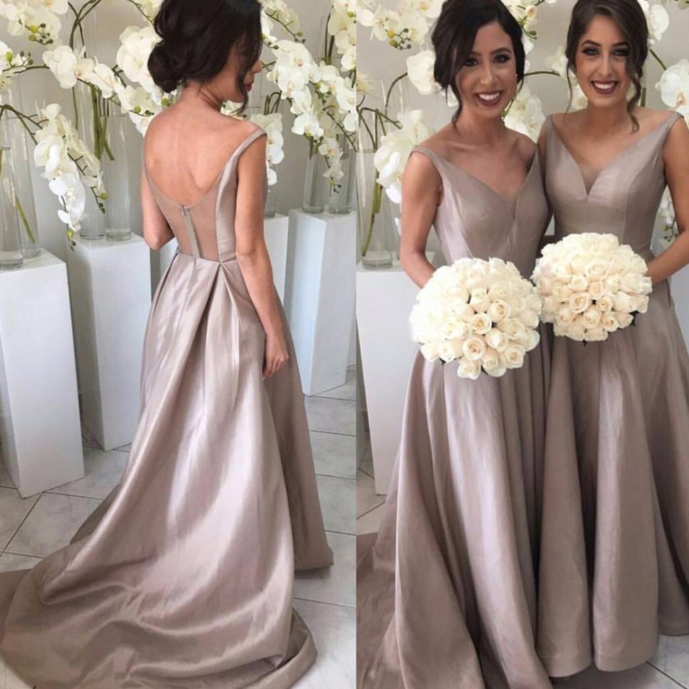 Bridesmaid Dresses,simple A-line V-neck Straps Sweep Train Bridesmaid ...