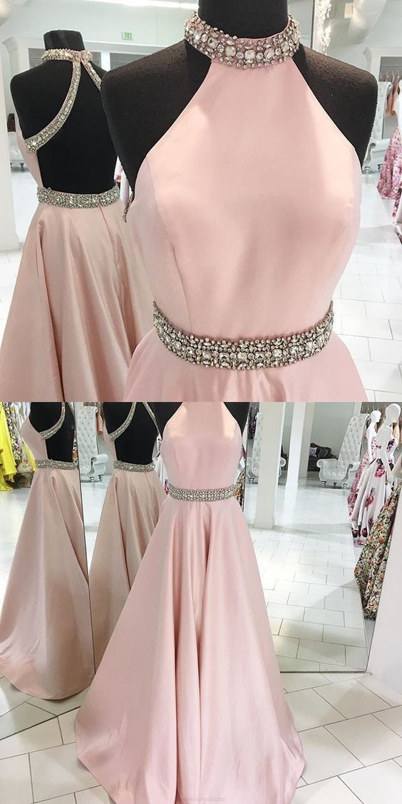 Long Prom Dresses, Pink Prom Dresses, Sexy Prom Dresses, High Neck Prom