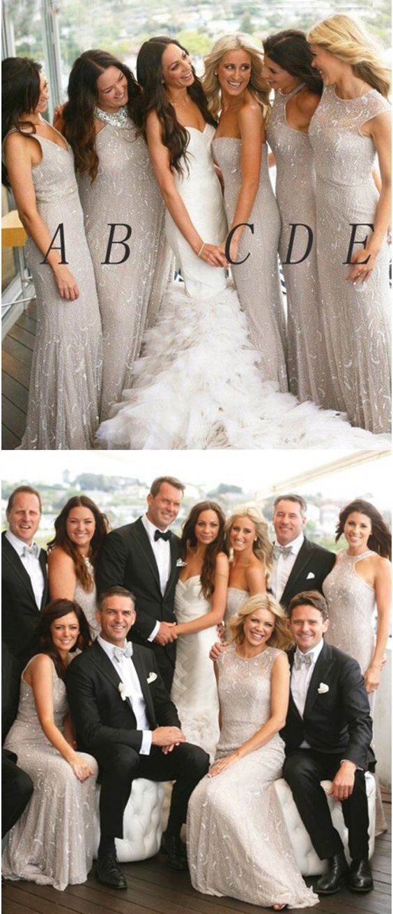 Silver Lace Bridesmaid Dresses