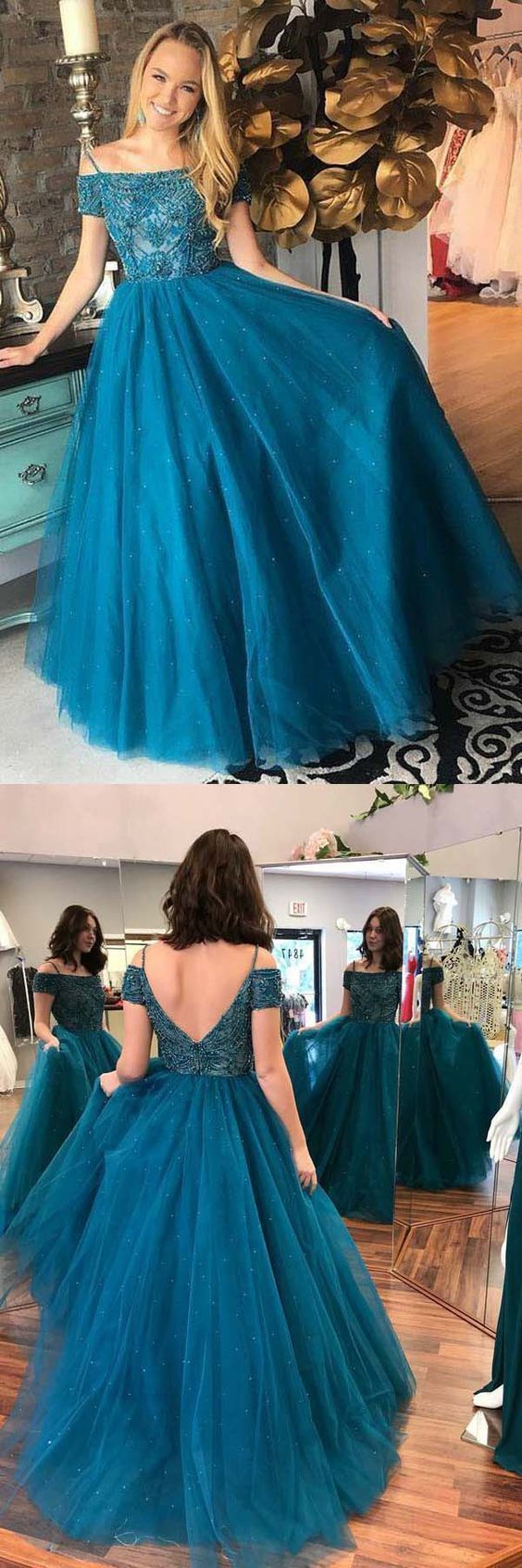Ball Gown Off-the-Shoulder Tulle Prom Dress With Beading on Luulla